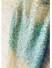Sexy Sheer Blue Beaded Tulle Long Prom Dress